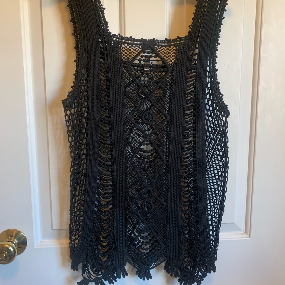 XCVI Black Cotton Crochet top, size Small, New
